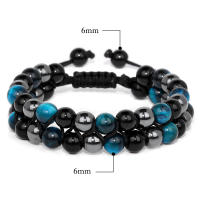 Pulsera de cuentas de ojo de tigre para hombre, pulsera de hematita de piedra Natural, pulseras con dijes de distancia de doble capa, joyería para el cuidado de la salud para hombre - details 0