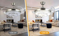 Panghuhu88 Lámpara de techo invisible con ventilador de 42 pulgadas con luz, ventilador de techo de cristal moderno con control remoto, 4 aspas retráctiles de ABS para decoración de dormitorio, sala de estar y comedor - details 2
