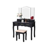 Tocador con Espejo Plegable Blanco y 10 Bombillas LED Mesa con 5 cajones 2 separadores para Manualidades Taburete Acolchado Organizador móvil BDT05W - details 11
