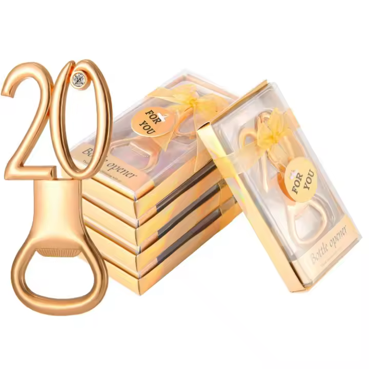 Abrebotellas dorado con número 20, abridor de botellas con apertura de cerveza, regalo de fiesta, 30 piezas - 1