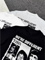 Camiseta de manga corta estampada para hombre, estilo moderno, escote pequeño, hombros regulares, manga media para parejas. - details 2