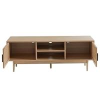Mueble para TV, 130 cm, canaje real, madera, pasacables cables, almacenamiento, salón, comedor, beige