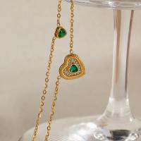 Collar vintage de corazón de esmeralda de doble capa – Cadena de clavícula de acero inoxidable francés chic para mujer - details 3