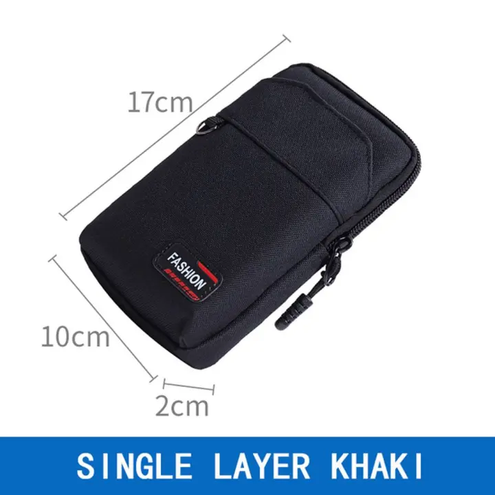 Bolsa de nailon para teléfono para hombre, bolsa de nailon para acampar, color caqui, de una/doble capa, para teléfono móvil, EDC Molle, cinturón, riñonera - 1