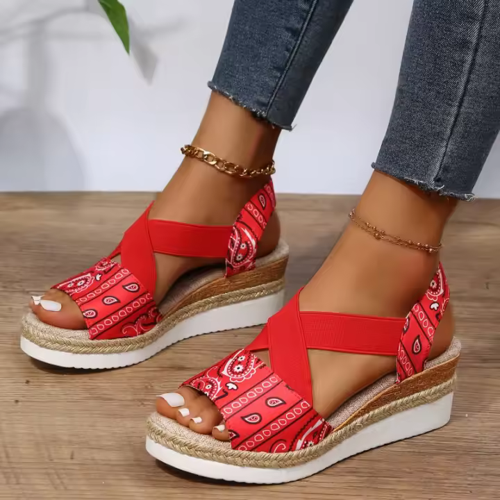 Nuevas sandalias casuales de mujer con tacón de cuña plano y boca de pez - 1