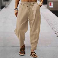 Pantalones de hombre de algodón y lino, novedad de verano, pantalones de Color sólido para hombre, pantalones sueltos informales de talla grande - details 3