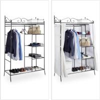 Armario Abierto Country, Perchero Recibidor, Vestidor con Cubierta, Metal-Tela, 1 Ud, 172 x 105 x 45 cm, Negro - details 5