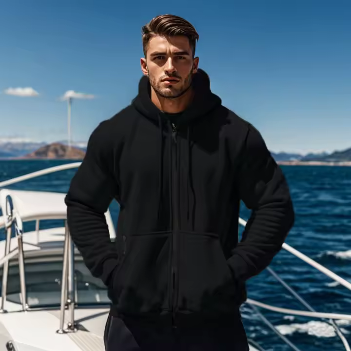 Sudadera con capucha de color sólido para hombre, suéter cálido con bolsillos, - 1