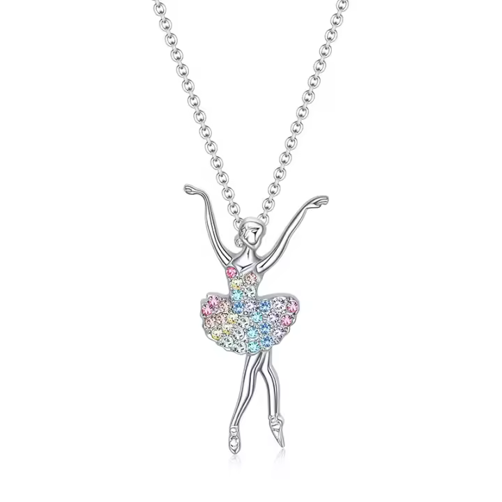 Collar con colgante de bailarina de Ballet de cristal colorido a la moda, collar de niña bailarina con diamantes de imitación de colores, regalos de joyería - 1