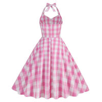 Vestido de fiesta para mujer, con cinturón de cuello colgante rosa, vintage - details 2