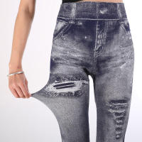 Mallas de imitación para mujer, pantalones Vaqueros estampados, multicolor, levantamiento de cadera - details 3