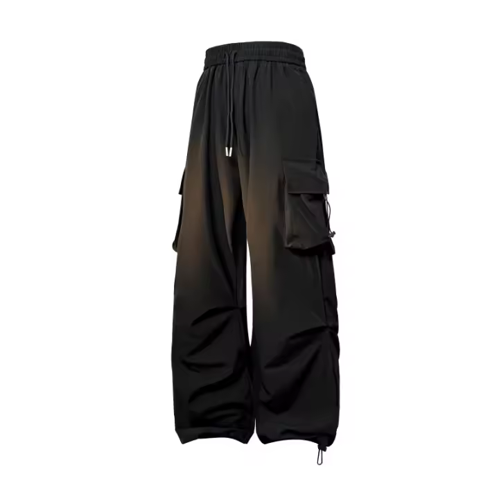 TikTok Hot Item2025Nuevos pantalones finos de seda de hielo para primavera y verano, pantalones de paracaidista con cordón, pantalones cargo funcionales tejidos para hombres, pantalones de aire acondicionado, pantalones casuales rectos estilo Hong Kong, T - 1