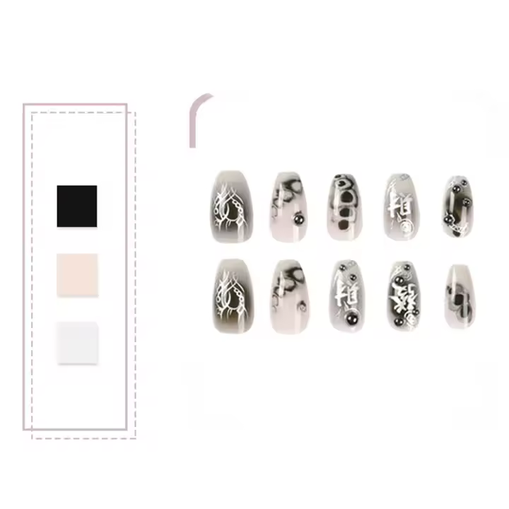 Kit de pegamento largo para uñas, cubierta completa, elegante, negra, para decoración de dedos, DIY, para el hogar - 1