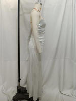 Vestido de noche para mujer con tirantes de lámina metálica, sólido, informal, sin mangas, elegante, fruncido, sin espalda, forrado - details 4