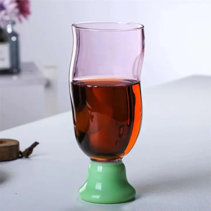 Taza de borosilicato de color, forma curva en S, vidrio resistente al calor, colas de vino, café, taza de agua helada - 1