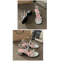 Hadas feng shui diamante zapatillas mujer verano desgaste moda alto sentido transparente palabra con tacón medio tacón grueso sandalias de cristal - details 13