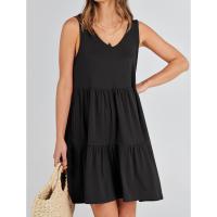 Vestido casual de verano para mujer, sin mangas, con cuello en V, camiseta, vestido de verano, mini vestidos de vacaciones en la playa - details 4