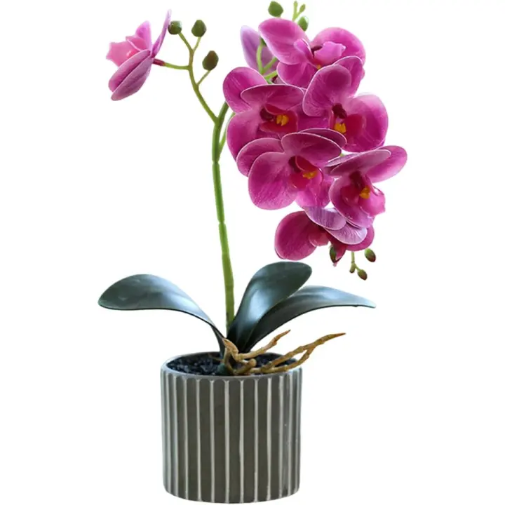 Flores Artificiales Orquídea de 12.6 Pulgadas de Altura Maceta Realista en Púrpura para Centros de Mesa - 1