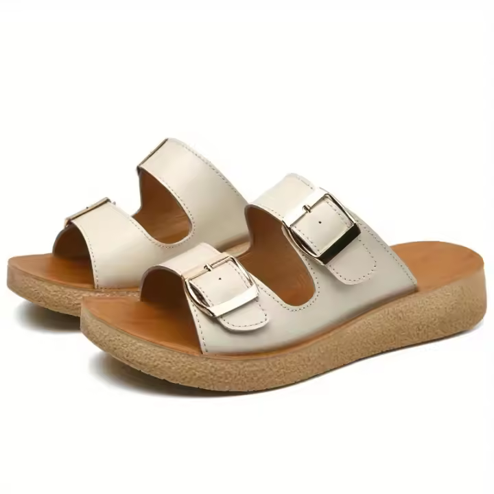 Zapatillas de Playa para Mujer Acordón de Doble Hebilla Puntas Abiertas Casuales Antideslizantes - 1