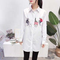 Blusa De Algodón Blanca Casual Para Mujer Cuello En V Botones Larga Manga Bordada Estilo Casual Longa Manga Blouse De Verano - details 11