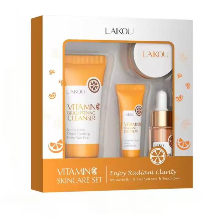 Kit de cuidado de la piel Vitamina C, Set Hidratante Facial, Mini Productos de Viaje Cuidado de la Piel, 4 Piezas Vitamina C Cuidado de la Piel con Limpiador Suero Crema para Ojos Crema Facial - 1