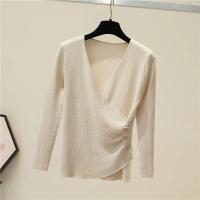 Suéter sobrepelliz para mujer, jerseys de punto acanalado con cuello en V, manga larga, botón lateral, jersey liso, traje básico de otoño e invierno para adolescente - details 6