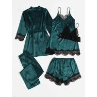 Conjunto De Pijama De Seda Para Mujer 5 Piezas Lencería Sexy De Encaje Camisola Y Pantalones Ropa Interior Para Dormir En Casa - details 5