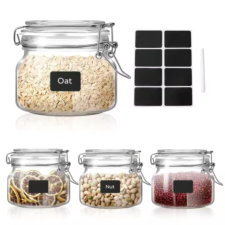Tarros de Almacenamiento de Comida de Vidrio con Tapas Airtight 17oz Cuadrados Pack de 4 - 1