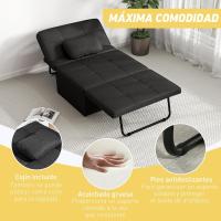 Sofá cama 3 en 1 individual tapizado en lino, sillón reclinable en 5 posiciones, silla de dormir convertible, reposapiés con reposacabezas para salón, carga 200 kg, 95x189x43 cm, gris - details 14