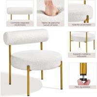Silla de comedor tapizada, silla relax con estructura reforzada, 136 kg de capacidad, asiento y respaldo acolchados de bouclé para sala, dormitorio, cocina, blanco. - details 4