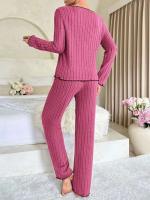 Ropa de dormir ranurada para mujer, ropa de dormir de otoño e invierno, top y pantalones de manga larga, conjunto de 2 piezas, ropa para el hogar, ropa informal - details 2