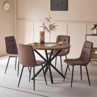 Juego de Comedor de Mesa Redonda 100cm con 4 Sillas Conjunto de Mesa y Sillas de Comedor, Cocina y Salón (Madera Oscura+Marrón Claro (PU)) - details 31