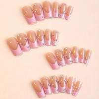 uñas de esquina largas brillantes uñas falsas reutilizables para chicas dulces - details 1