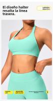 Sujetador deportivo de estilo europeo y americano con cuello halter, alta elasticidad, nylon mate, gran espalda abierta, top de yoga para mujeres - details 0