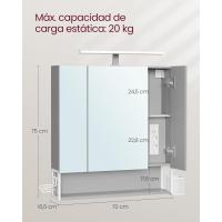 Armario de Baño con Luz LED 16,5 x 70 x 75 cm Toma Corriente Cesta Colgante Soporte para Secador - details 8