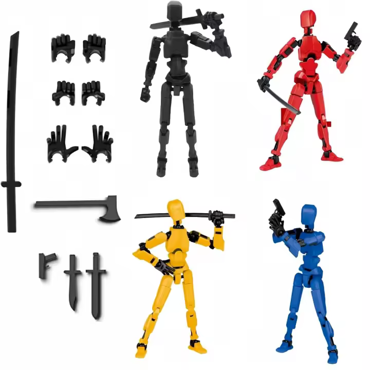 Paquete de 4 figuras de acción T13 Dummy Nova Titan Lucky 13 Figura de acción Impreso en 3D Juguete móvil multiarticulado - Negro, Rojo, Amarillo, Azul Decoración de estante para la moda - 1