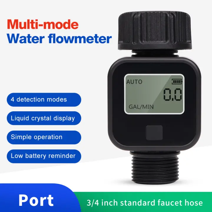 Medidor de flujo de agua digital 4 modos de tráfico IPX5 Válvula de agua de riego Caudalímetro Grifo de 3/4 pulgadas Manguera de riego para jardín al aire libre - 1
