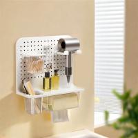 Estante de plástico para secador de pelo, caja de pañuelos para lavar la cara sin perforaciones montada en la pared, soporte para pañuelos clave para ahorrar espacio de gran capacidad para el hogar - details 8