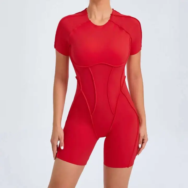 Conjunto de yoga sin costuras para mujer, yoga para mujer, sujetador deportivo acanalado, body de gimnasio, tres piezas de ropa deportiva, 1/2 pieza. - 1