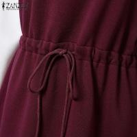 ZANZEA-vestido deportivo de primavera para mujer, vestido informal a la moda de manga larga con rayas en contraste, vestido Midi con cuello levantado y cordón en la cintura - details 10