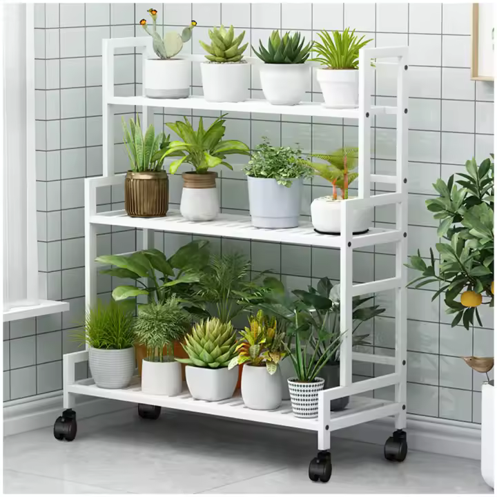 Soporte de Metal de 3 niveles para plantas, estante de escalera para macetas, estante de exhibición de flores para interiores y exteriores - 1