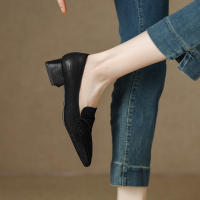 Zapatos pequeños de punta cuadrada estilo francés para mujer, tacón bajo, tacón grueso, zapatos pequeños de cuero - details 20