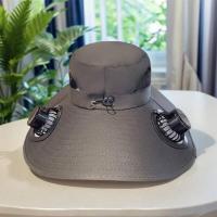 Sombrero de pesca con protección UV y ventilador solar de ala ancha, verano con 2 ventiladores extraíbles, sombrero con visera para deportes de playa al aire libre - details 1