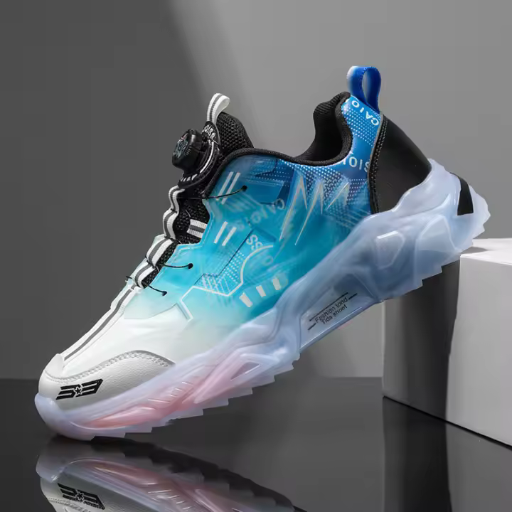 Mecha de hebilla giratoria de gran tamaño para pareja de papá, con suelas gruesas fluorescentes en superficie de cuero para calzado deportivo informal, novedad de 2024 - 1