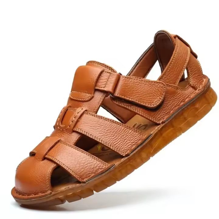 Nuevas sandalias de cuero genuino a la moda para hombres, zapatos de playa informales, calzado para hombres con suela de nailon utilizable de dos maneras - 1