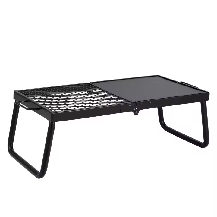 SucceBuy Parrilla plegable para fogata, rejilla de malla de acero resistente de 57 cm, parrilla portátil para acampar sobre fogata, estante de cocina para fogata con patas y bolsa de transporte para cocinar al aire libre con llama abierta - 1