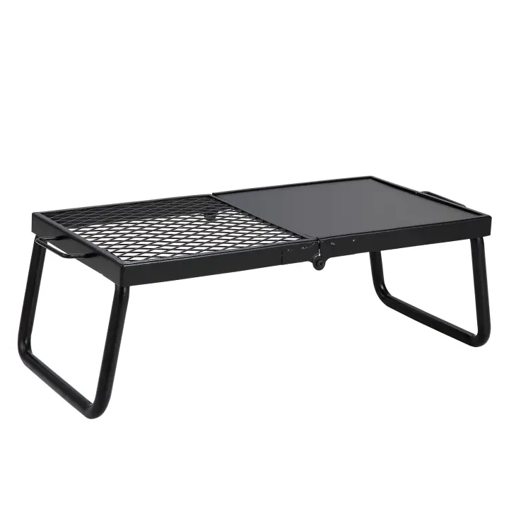 SucceBuy Parrilla plegable para fogata, rejilla de malla de acero resistente de 57 cm, parrilla portátil para acampar sobre fogata, estante de cocina para fogata con patas y bolsa de transporte para cocinar al aire libre con llama abierta - 1