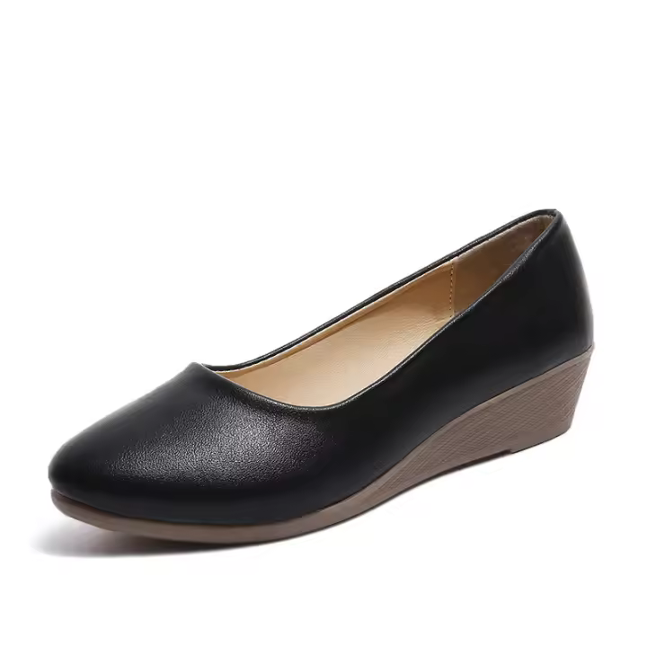 Boca ligera solo zapatos de mujer de color sólido puntiagudo beanie zapatos de mujer de tacón medio madre zapatos 2025 cuña tacón solo zapatos - 1