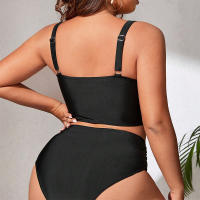 Bañador con tirantes de talla grande para mujer, traje de baño dividido de Color sólido, Bikini de primavera 2025 - details 1