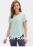 Camiseta deportiva lisa de manga corta para mujer, Top holgado para Fitness, camiseta de gimnasio - details 2